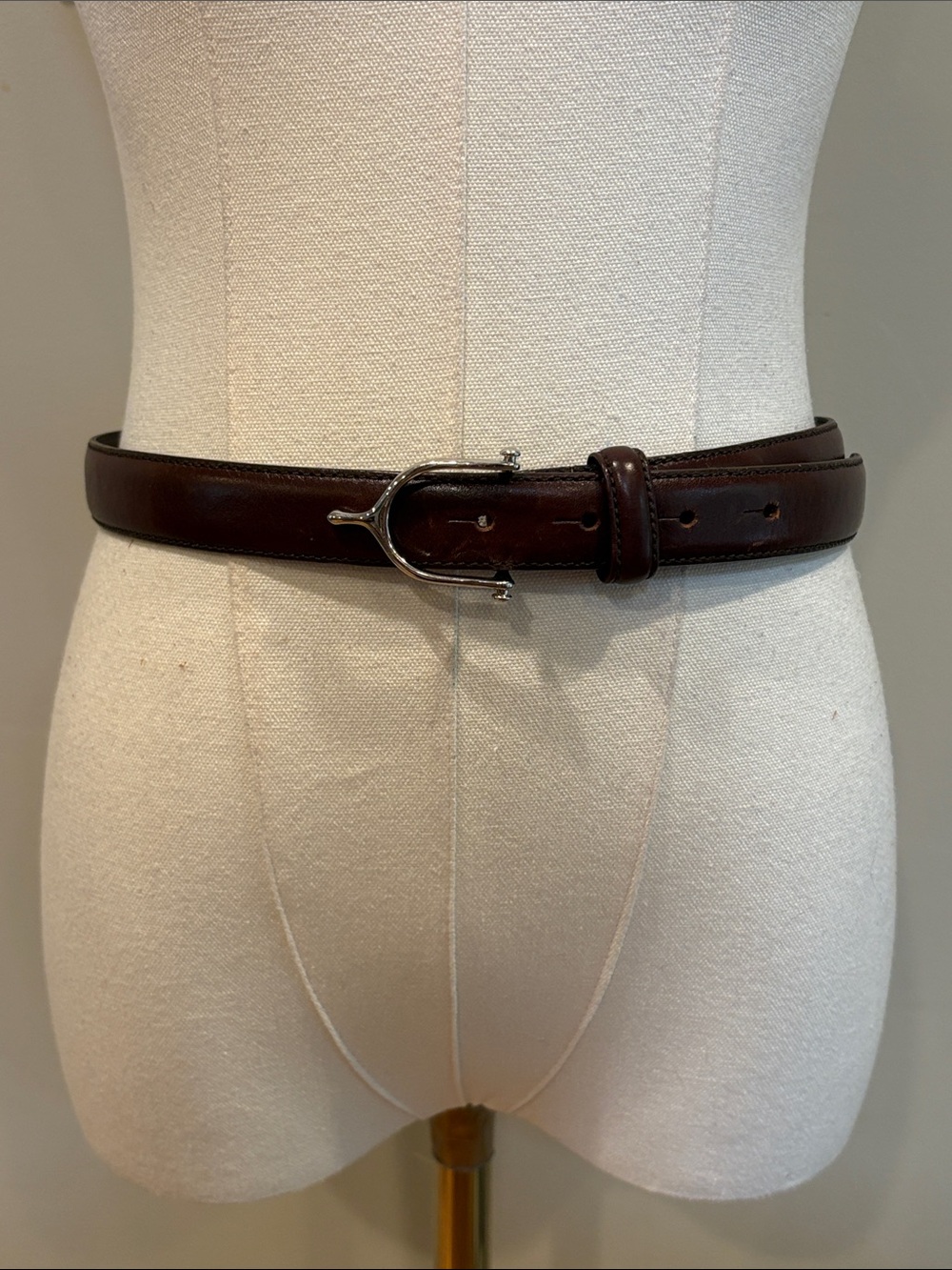 Vintage Ralph Lauren 90s Equestrian Spur Buckle Skinny Leather Belt size Medium